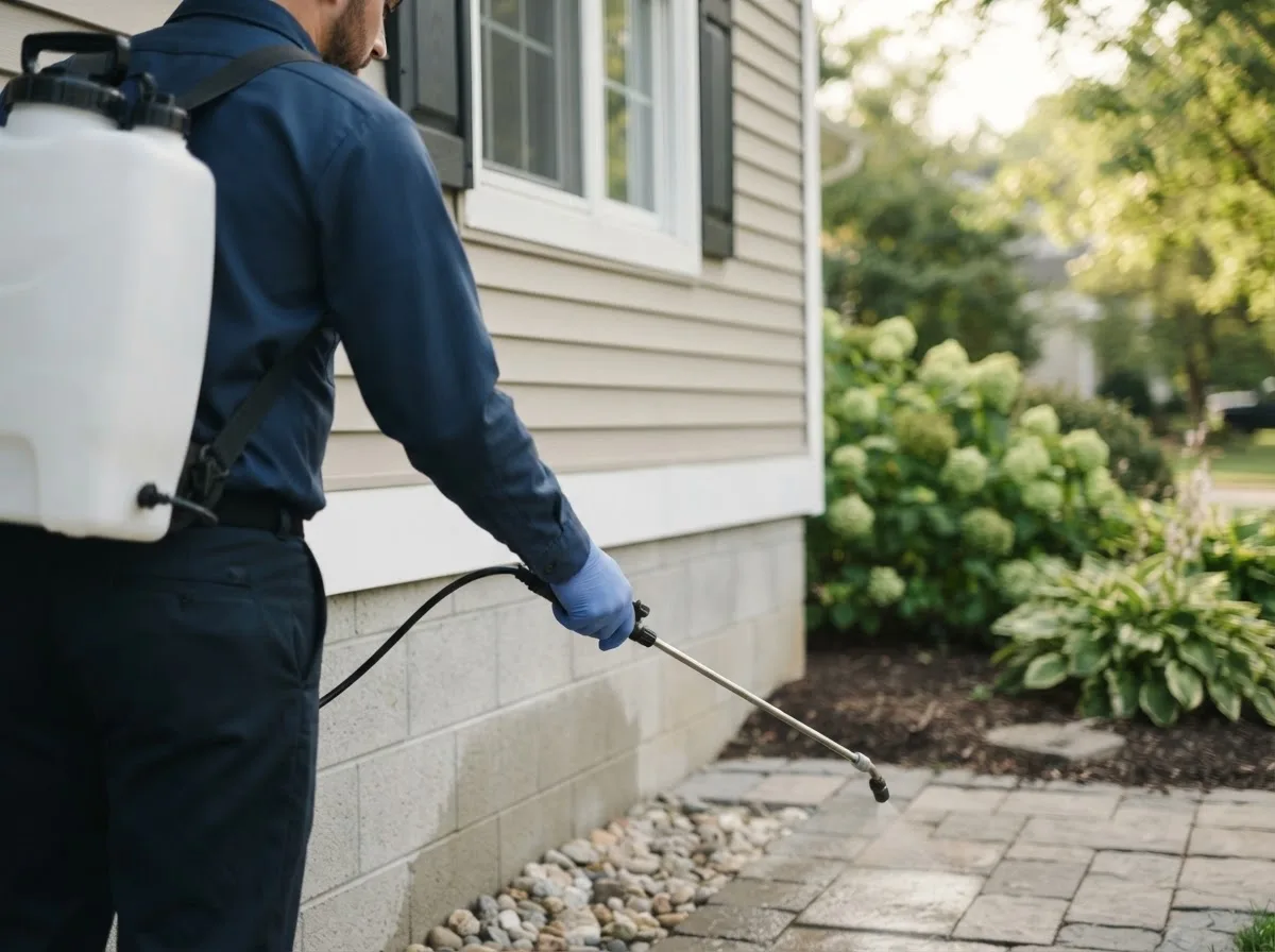 Pest control technician inspecting a home in Omaha, NE